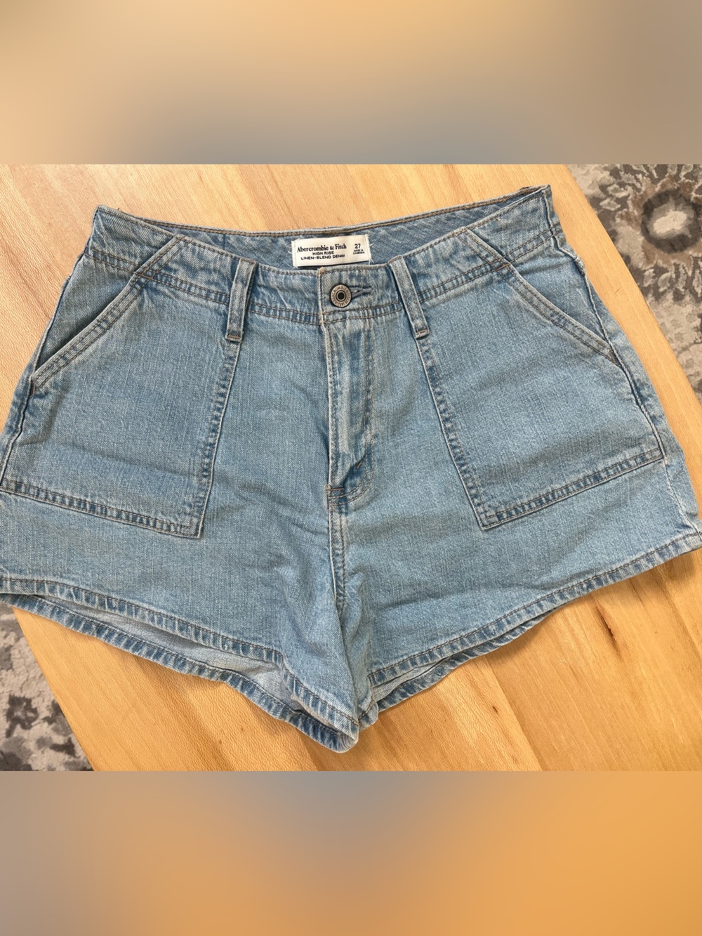 Abercrombie & Fitch Linen Blend High Waist Jean Shorts - Picture 6 of 7
